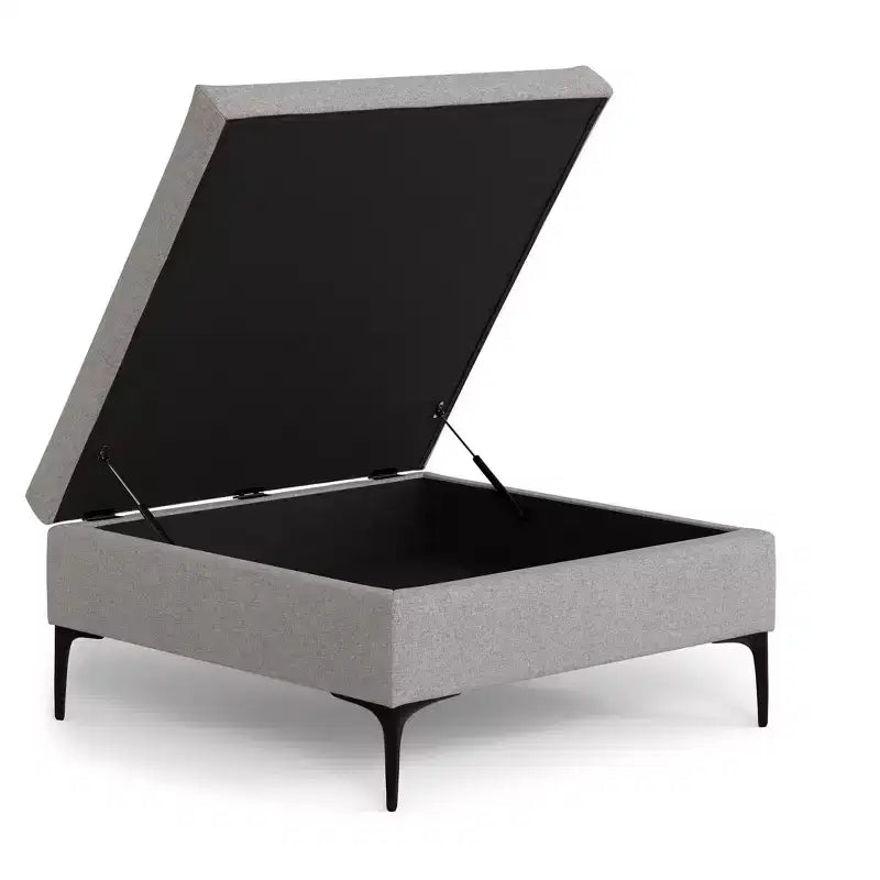 Lilah 36 inch Wide Contemporary Square Mid Century Coffee Table Storage Ottoman with Lift Up Lid in Polyester Linen