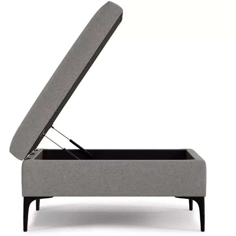 Lilah 36 inch Wide Contemporary Square Mid Century Coffee Table Storage Ottoman with Lift Up Lid in Polyester Linen