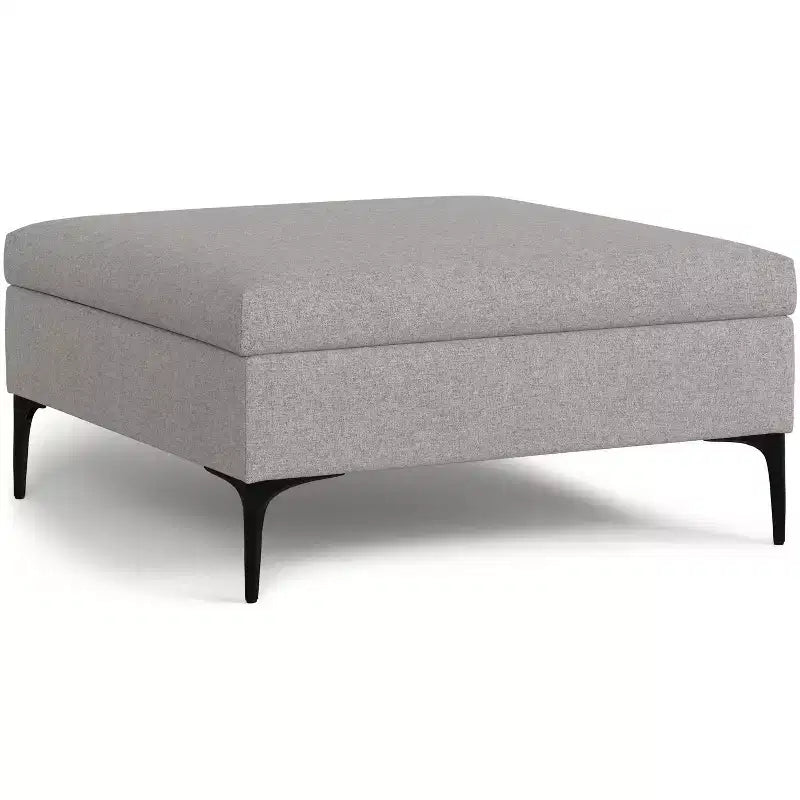 Lilah 36 inch Wide Contemporary Square Mid Century Coffee Table Storage Ottoman with Lift Up Lid in Polyester Linen