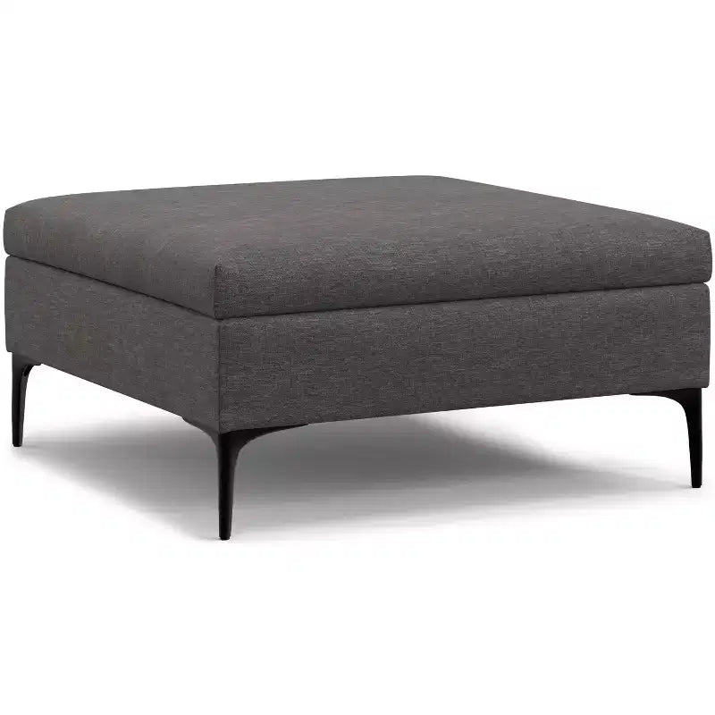 Lilah 36 inch Wide Contemporary Square Mid Century Coffee Table Storage Ottoman with Lift Up Lid in Polyester Linen