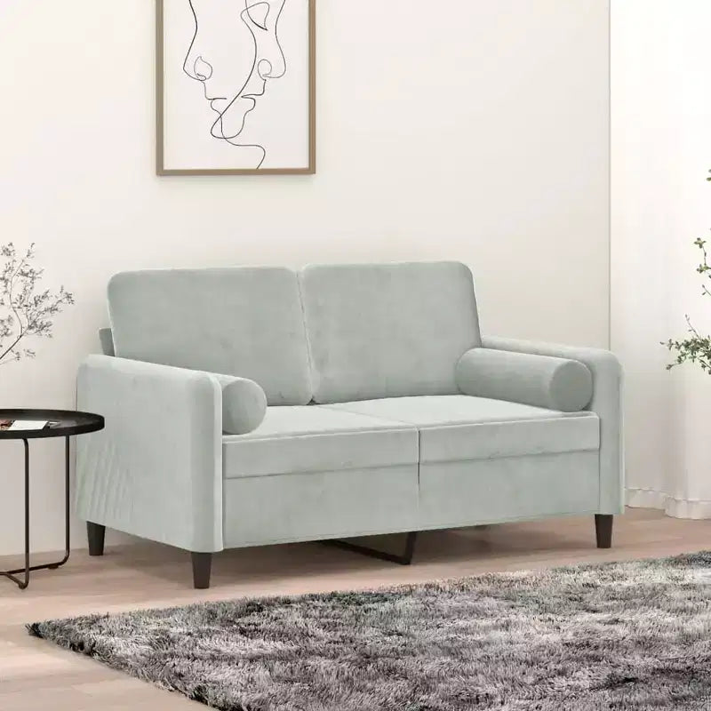 vidaXL 2-Seater Sofa with Throw Pillows Light Gray 47.2 Velvet