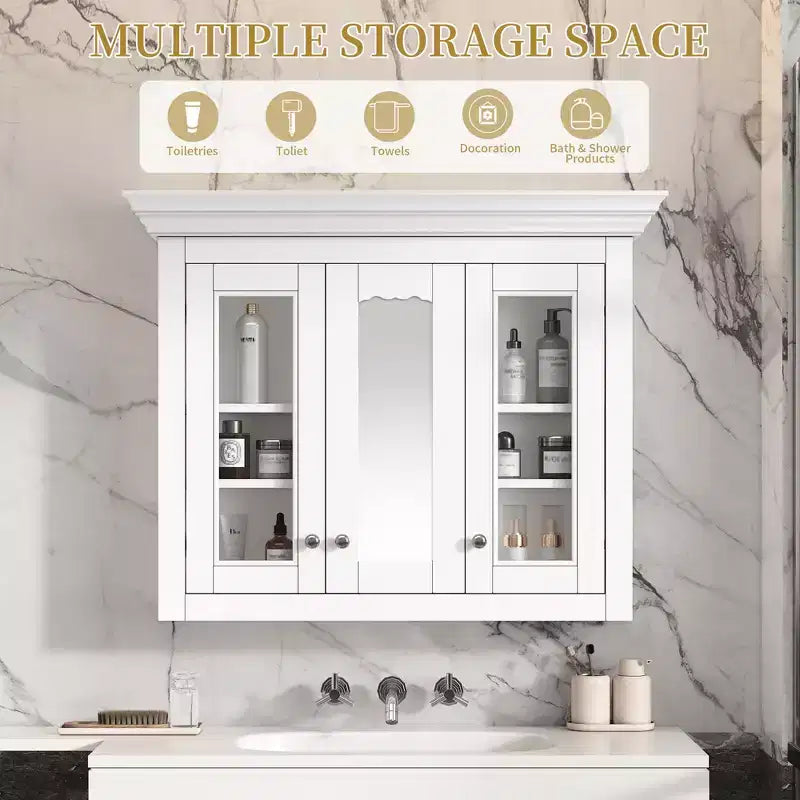 CASAINC 35 Wall Mounted Medicine Cabinet with Mirror and 5 Adjustable Storage Shelves