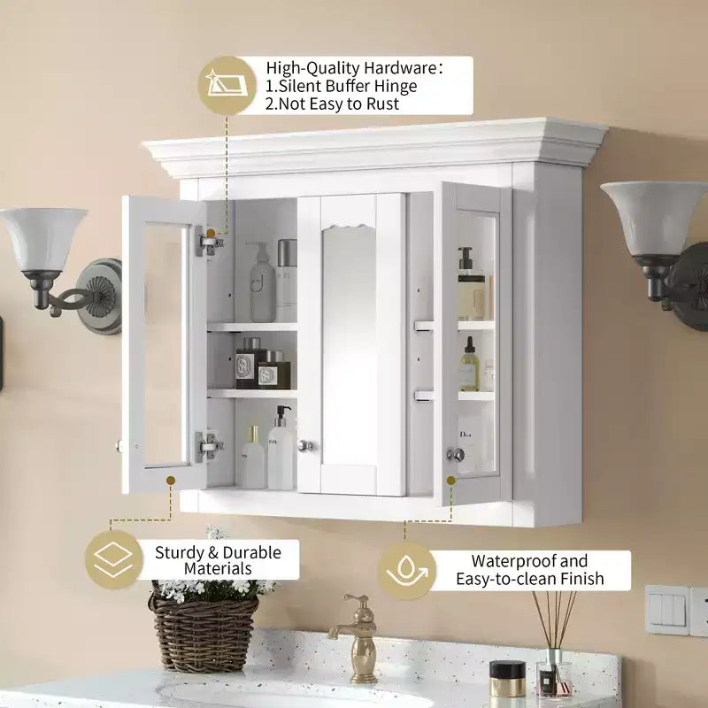 CASAINC 35 Wall Mounted Medicine Cabinet with Mirror and 5 Adjustable Storage Shelves