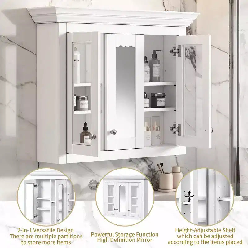 CASAINC 35 Wall Mounted Medicine Cabinet with Mirror and 5 Adjustable Storage Shelves