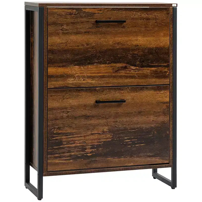 Industrial Shoe Cabinet with 2 Flip Drawers, Freestanding Shoe Storage Cabinet for 12 Pairs, Narrow Slim Shoe Rack for Entryway, Hallway