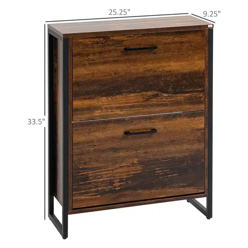 Industrial Shoe Cabinet with 2 Flip Drawers, Freestanding Shoe Storage Cabinet for 12 Pairs, Narrow Slim Shoe Rack for Entryway, Hallway