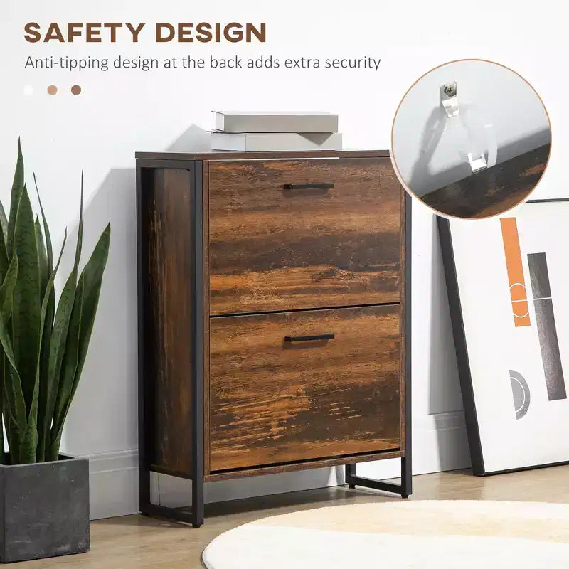 Industrial Shoe Cabinet with 2 Flip Drawers, Freestanding Shoe Storage Cabinet for 12 Pairs, Narrow Slim Shoe Rack for Entryway, Hallway
