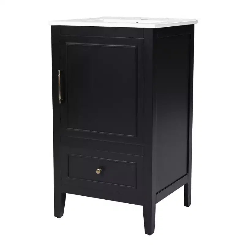 30 Small Bathroom Vanity Sink Combo with Storage , Wood Bathroom Floor Cabinet with Drawers and Door, Black