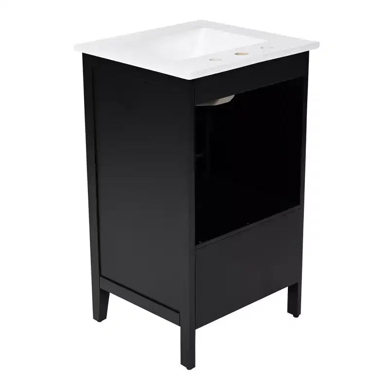 30 Small Bathroom Vanity Sink Combo with Storage , Wood Bathroom Floor Cabinet with Drawers and Door, Black