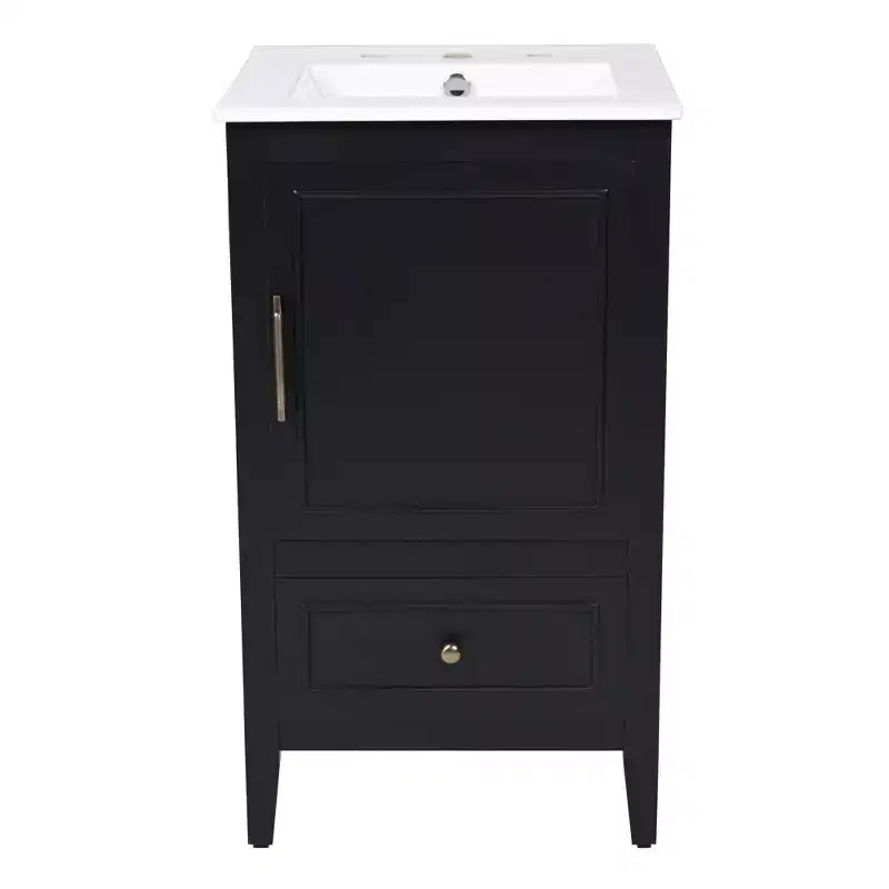 30 Small Bathroom Vanity Sink Combo with Storage , Wood Bathroom Floor Cabinet with Drawers and Door, Black