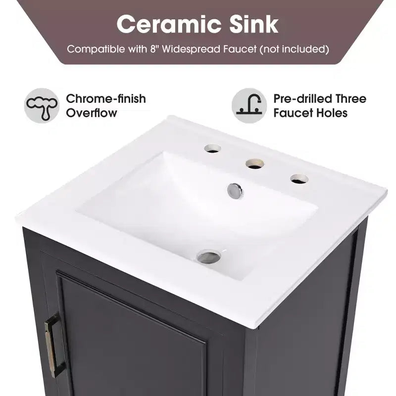 30 Small Bathroom Vanity Sink Combo with Storage , Wood Bathroom Floor Cabinet with Drawers and Door, Black