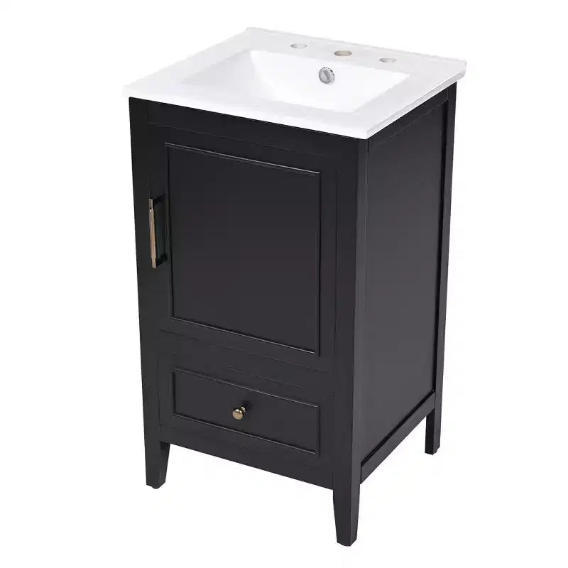 30 Small Bathroom Vanity Sink Combo with Storage , Wood Bathroom Floor Cabinet with Drawers and Door, Black