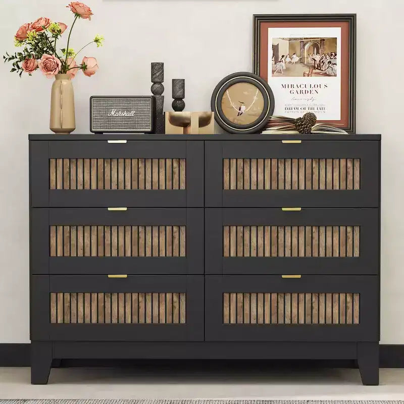 Whisen Rustic Farmhouse Style Wooden Dresser with 6 Drawers, Storage Cabinet, Metal Handles