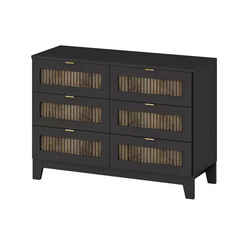 Whisen Rustic Farmhouse Style Wooden Dresser with 6 Drawers, Storage Cabinet, Metal Handles