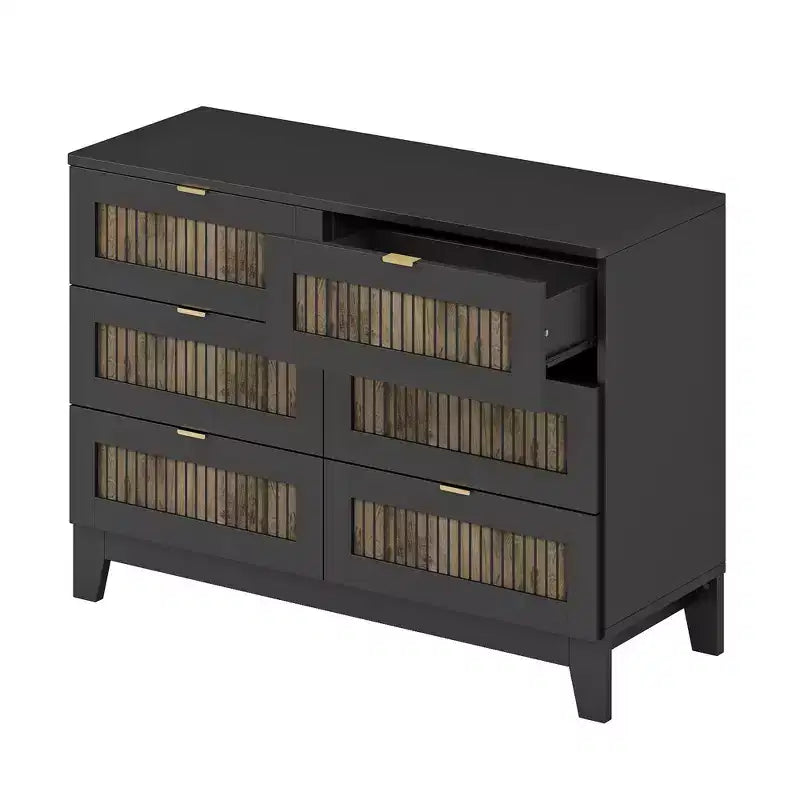 Whisen Rustic Farmhouse Style Wooden Dresser with 6 Drawers, Storage Cabinet, Metal Handles