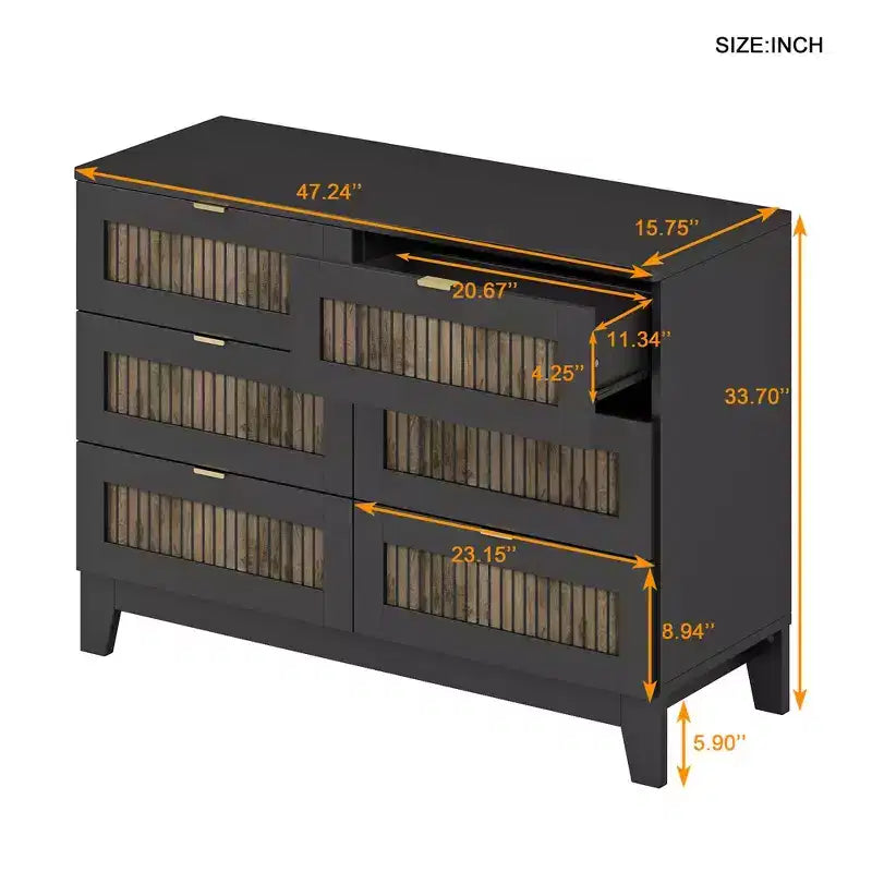 Whisen Rustic Farmhouse Style Wooden Dresser with 6 Drawers, Storage Cabinet, Metal Handles
