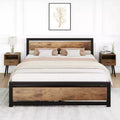 Bed Frame with Wooden Headboard, 14 Inch Heavy Duty Industrial Metal Platform Bed Frame with Under Bed Storage, No Box Spring Needed