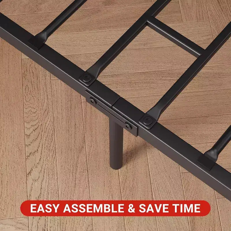 Bed Frame with Wooden Headboard, 14 Inch Heavy Duty Industrial Metal Platform Bed Frame with Under Bed Storage, No Box Spring Needed