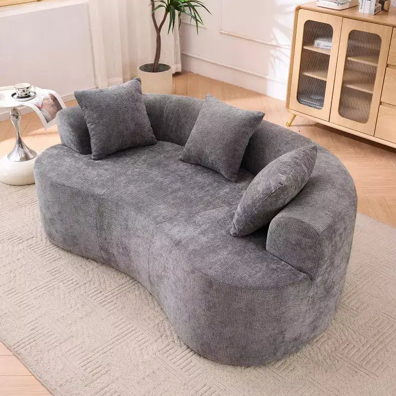 Modern Crescent-Shaped Sofa with Pillows, Chenille Deep-Seat Cloud Couch for Living Room or Bedroom, Apartment-Panipeachy