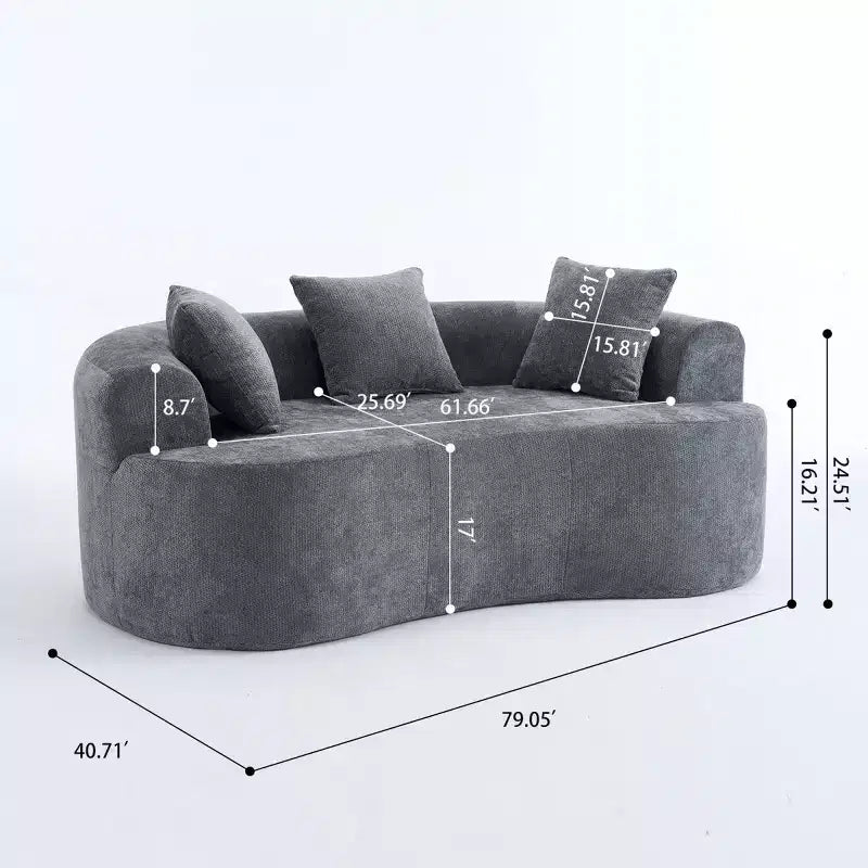 Modern Crescent-Shaped Sofa with Pillows, Chenille Deep-Seat Cloud Couch for Living Room or Bedroom, Apartment-Panipeachy