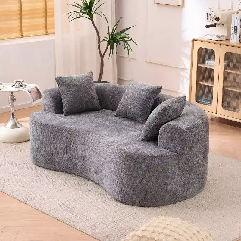 Modern Crescent-Shaped Sofa with Pillows, Chenille Deep-Seat Cloud Couch for Living Room or Bedroom, Apartment-Panipeachy