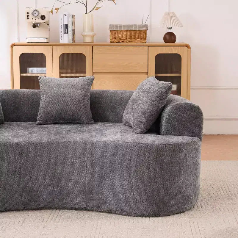 Modern Crescent-Shaped Sofa with Pillows, Chenille Deep-Seat Cloud Couch for Living Room or Bedroom, Apartment-Panipeachy