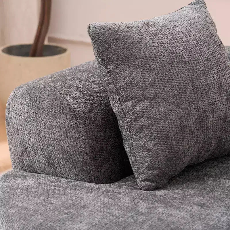 Modern Crescent-Shaped Sofa with Pillows, Chenille Deep-Seat Cloud Couch for Living Room or Bedroom, Apartment-Panipeachy
