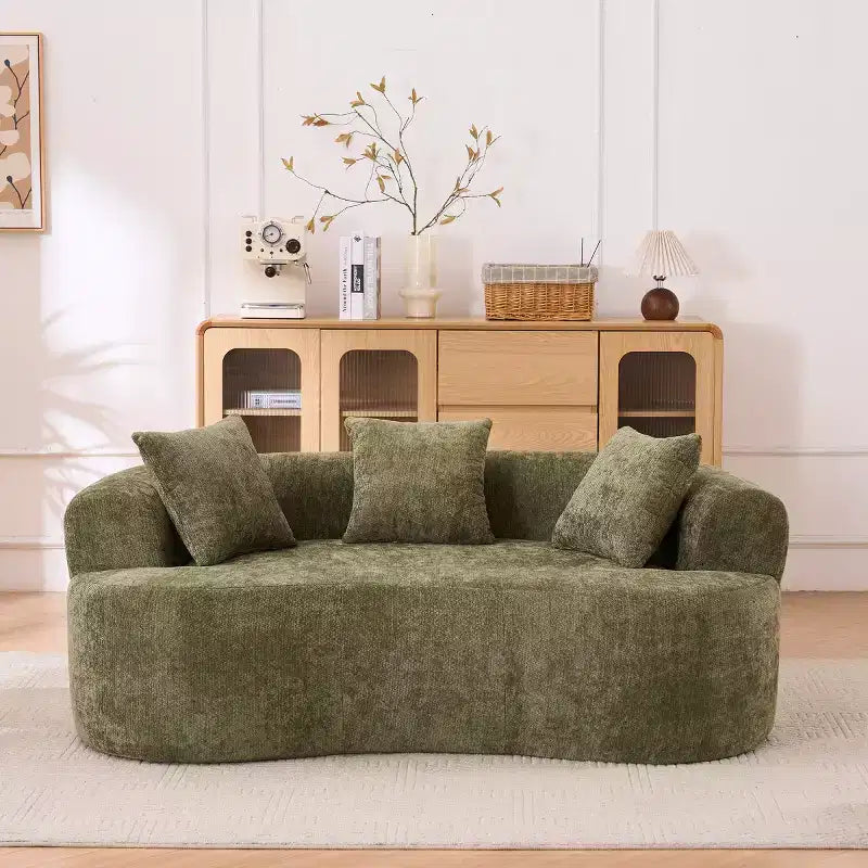 Modern Crescent-Shaped Sofa with Pillows, Chenille Deep-Seat Cloud Couch for Living Room or Bedroom, Apartment-Panipeachy
