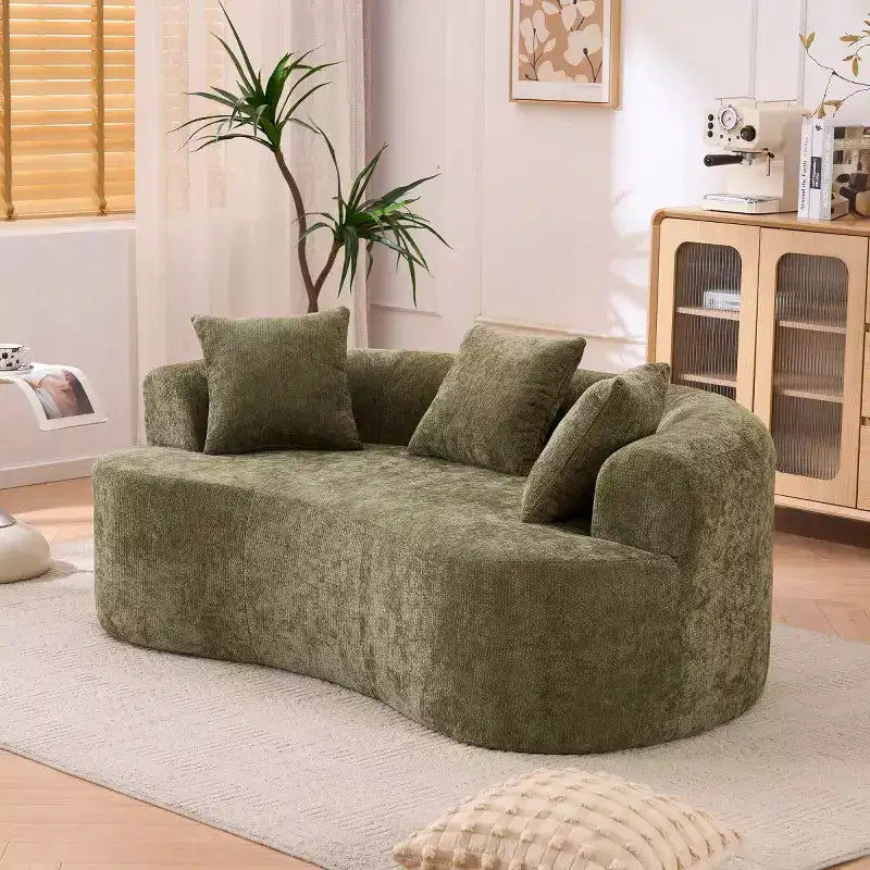 Modern Crescent-Shaped Sofa with Pillows, Chenille Deep-Seat Cloud Couch for Living Room or Bedroom, Apartment-Panipeachy