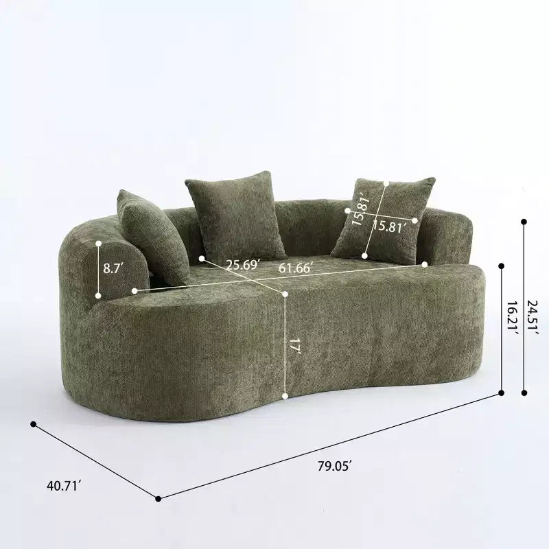 Modern Crescent-Shaped Sofa with Pillows, Chenille Deep-Seat Cloud Couch for Living Room or Bedroom, Apartment-Panipeachy