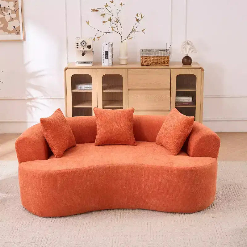 Modern Crescent-Shaped Sofa with Pillows, Chenille Deep-Seat Cloud Couch for Living Room or Bedroom, Apartment-Panipeachy