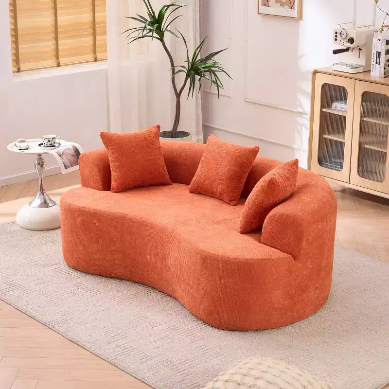 Modern Crescent-Shaped Sofa with Pillows, Chenille Deep-Seat Cloud Couch for Living Room or Bedroom, Apartment-Panipeachy
