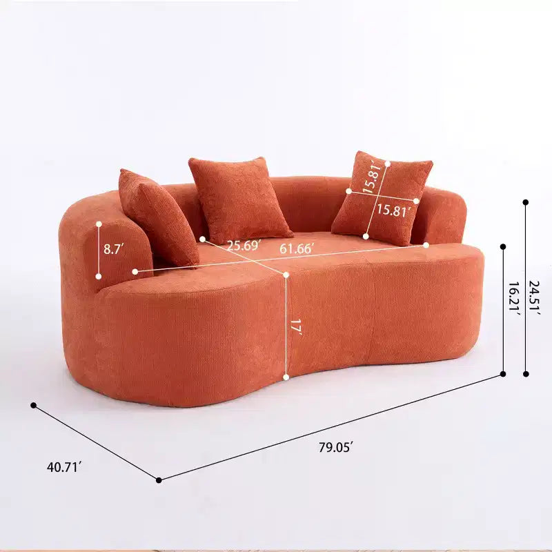 Modern Crescent-Shaped Sofa with Pillows, Chenille Deep-Seat Cloud Couch for Living Room or Bedroom, Apartment-Panipeachy