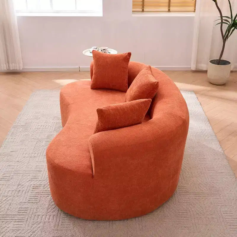 Modern Crescent-Shaped Sofa with Pillows, Chenille Deep-Seat Cloud Couch for Living Room or Bedroom, Apartment-Panipeachy