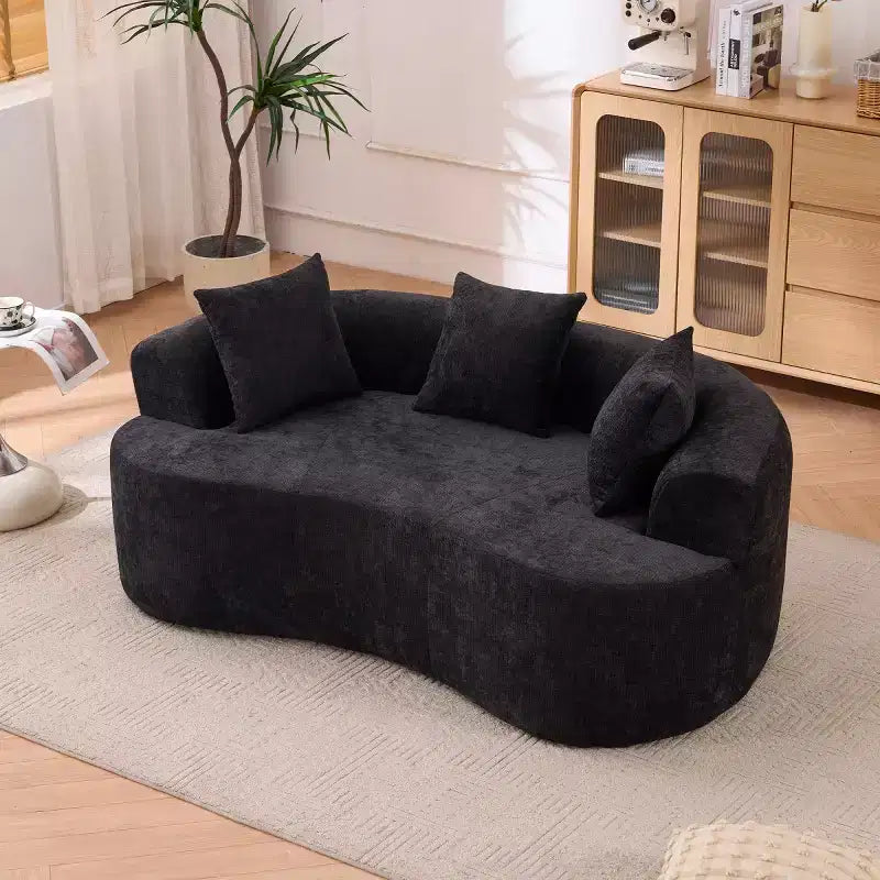Modern Crescent-Shaped Sofa with Pillows, Chenille Deep-Seat Cloud Couch for Living Room or Bedroom, Apartment-Panipeachy