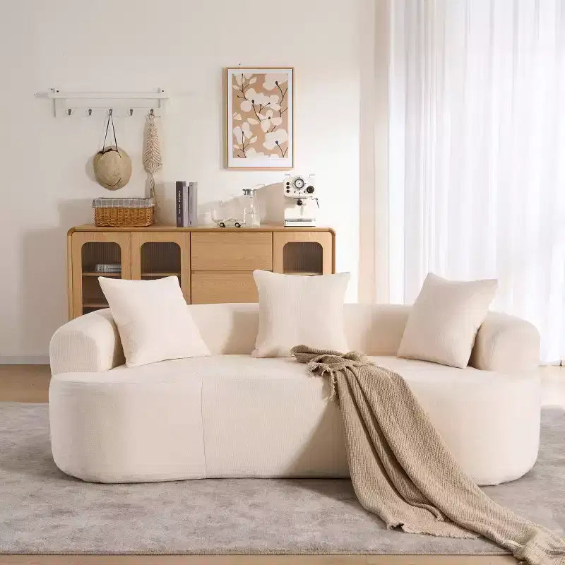 Modern Crescent-Shaped Sofa with Pillows, Chenille Deep-Seat Cloud Couch for Living Room or Bedroom, Apartment-Panipeachy
