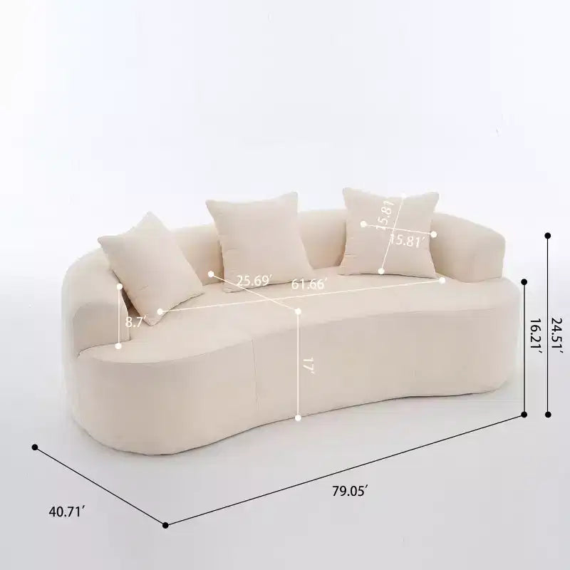 Modern Crescent-Shaped Sofa with Pillows, Chenille Deep-Seat Cloud Couch for Living Room or Bedroom, Apartment-Panipeachy
