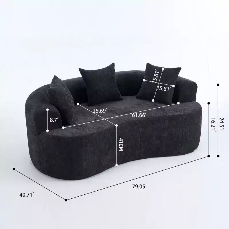Modern Crescent-Shaped Sofa with Pillows, Chenille Deep-Seat Cloud Couch for Living Room or Bedroom, Apartment-Panipeachy