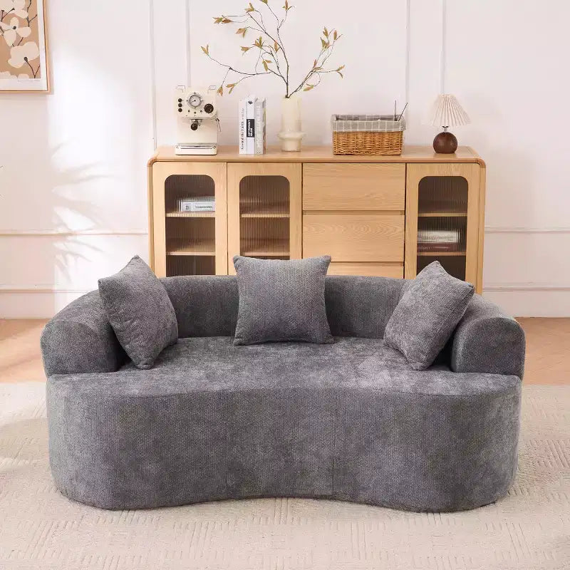 Modern Crescent-Shaped Sofa with Pillows, Chenille Deep-Seat Cloud Couch for Living Room or Bedroom, Apartment-Panipeachy