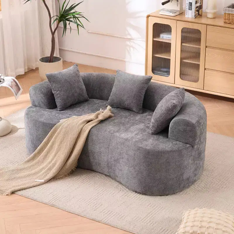 Modern Crescent-Shaped Sofa with Pillows, Chenille Deep-Seat Cloud Couch for Living Room or Bedroom, Apartment-Panipeachy