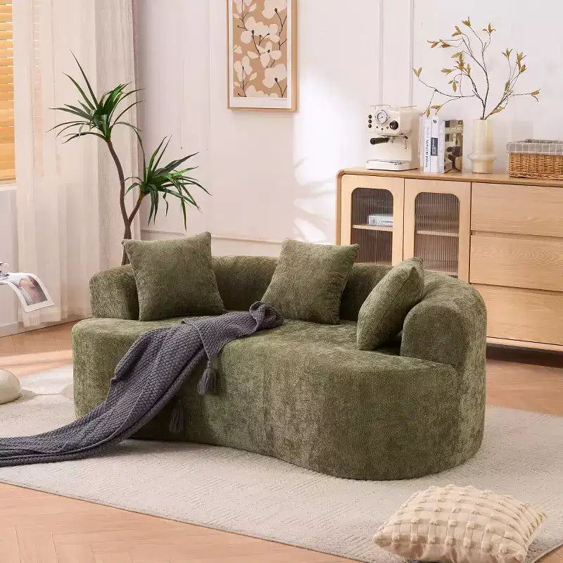 Modern Crescent-Shaped Sofa with Pillows, Chenille Deep-Seat Cloud Couch for Living Room or Bedroom, Apartment-Panipeachy