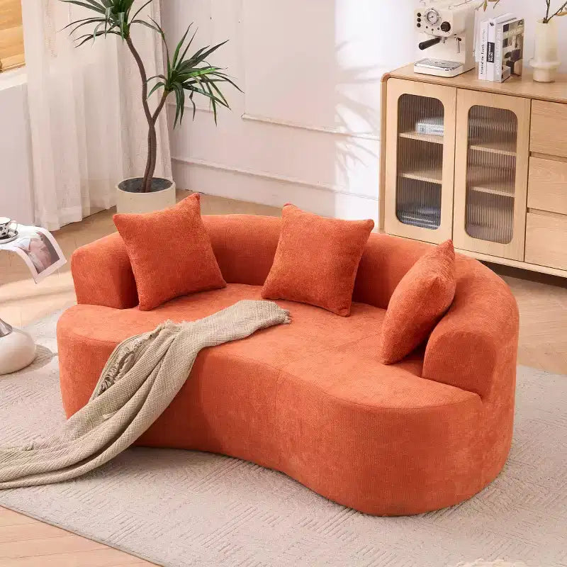 Modern Crescent-Shaped Sofa with Pillows, Chenille Deep-Seat Cloud Couch for Living Room or Bedroom, Apartment-Panipeachy