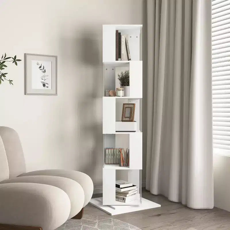 6-Tier 360 Rotating Bookcase, Narrow Wood Shelf with Acrylic Panels, Floor Organizer for Bedroom, Living Room, Study
