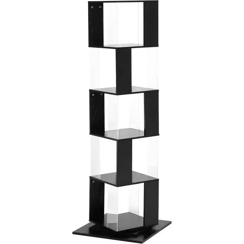 6-Tier 360 Rotating Bookcase, Narrow Wood Shelf with Acrylic Panels, Floor Organizer for Bedroom, Living Room, Study