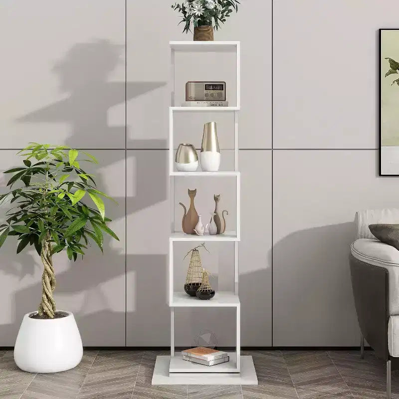 6-Tier 360 Rotating Bookcase, Narrow Wood Shelf with Acrylic Panels, Floor Organizer for Bedroom, Living Room, Study