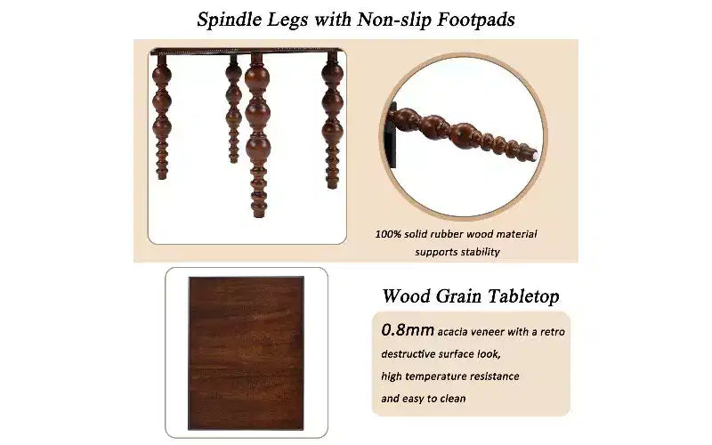 TUYOHW Farmhouse End Table with Drawer & Bubble Design Spindles, Living Room Side Table with Waterproof Acacia Wood Veneer Top, Vintage Nightstand