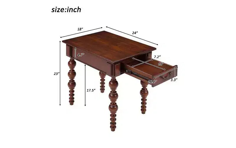 TUYOHW Farmhouse End Table with Drawer & Bubble Design Spindles, Living Room Side Table with Waterproof Acacia Wood Veneer Top, Vintage Nightstand