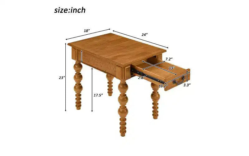 TUYOHW Farmhouse End Table with Drawer & Bubble Design Spindles, Living Room Side Table with Waterproof Acacia Wood Veneer Top, Vintage Nightstand