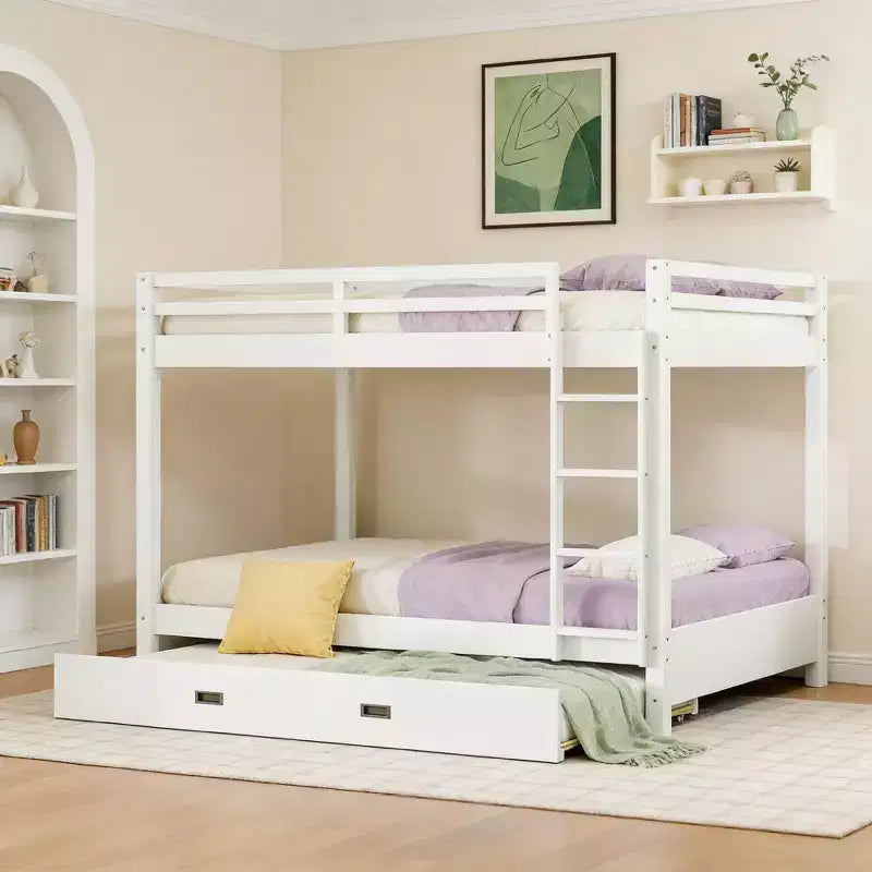 Luxystar Queen Size Wooden Bunk Bed with Trundle for Kids Room and Apartment
