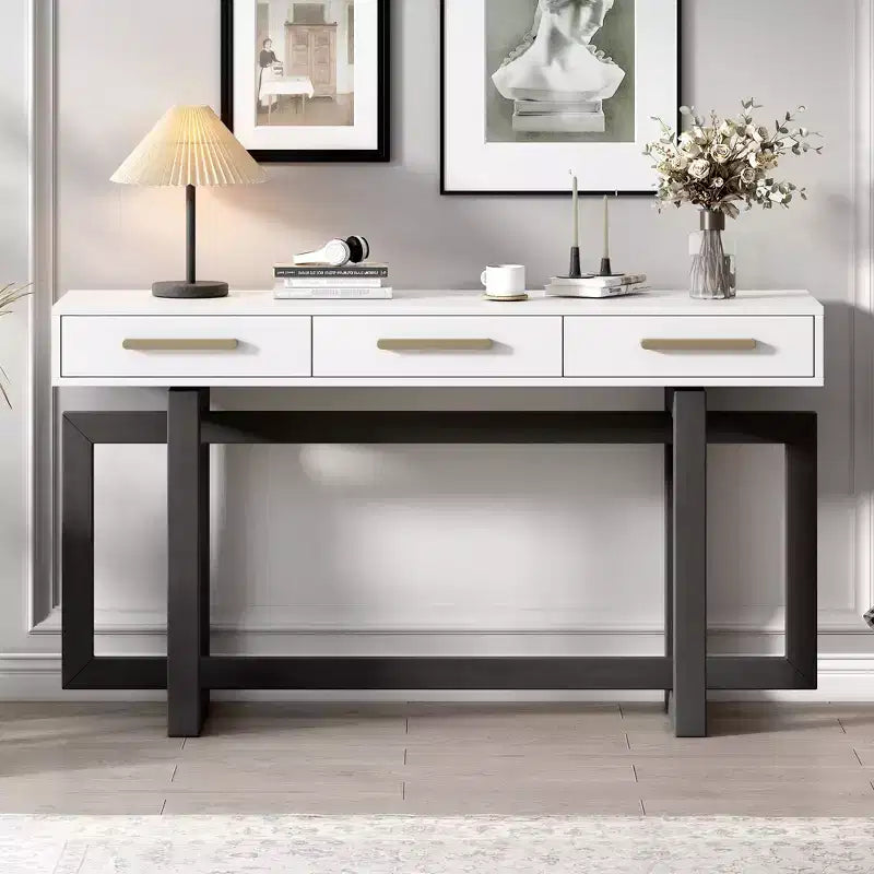 Okak Modern Artsy Style Console Table with 3 Drawers,Elegant Entryway Table with Cross Legs,Foyer Tables for Entryway,Living Room